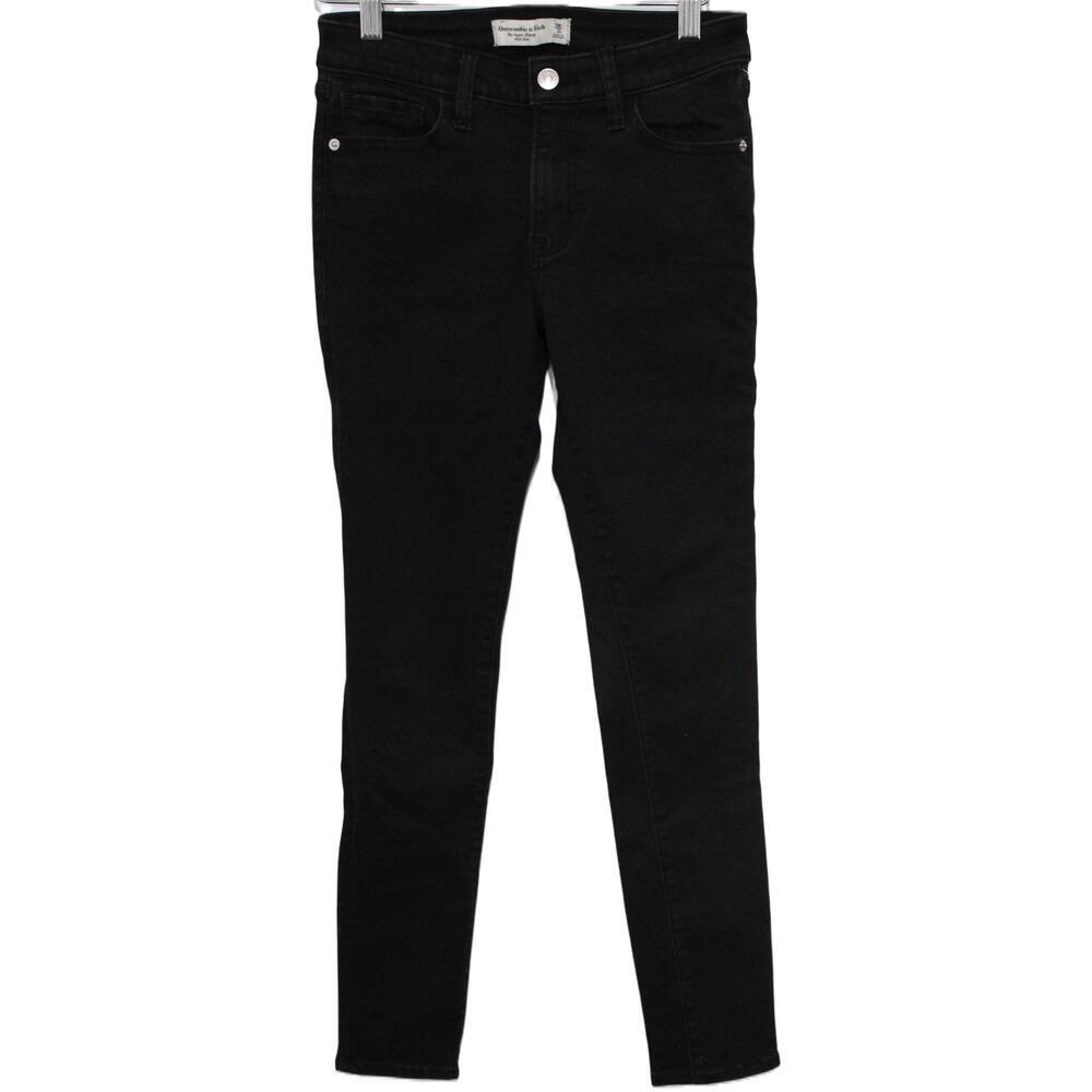 Womens Abercrombie & Fitch The Super Skinny Mid Rise Black Denim Jeans Size 26 2
